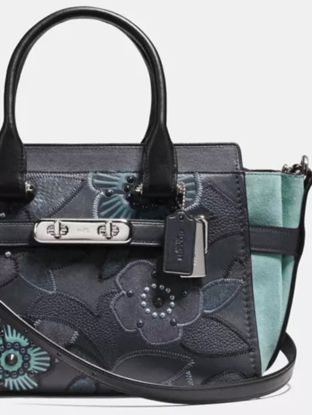 Coach Swagger 27 With Patchwork Tea Rose And Snakeskin Detail